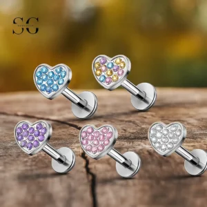 SG4292 Heart CZ Gold Labret Piercing in Titanium
