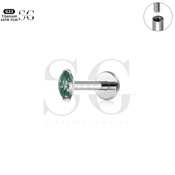 SG4293 Green Marquise Women’s Labret Piercing in Titanium - Image 2