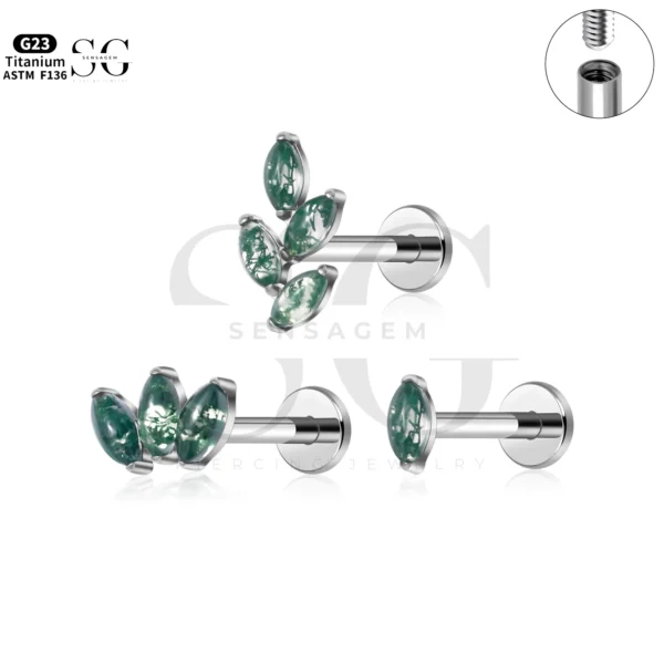 SG4293 Green Marquise Women’s Labret Piercing in Titanium