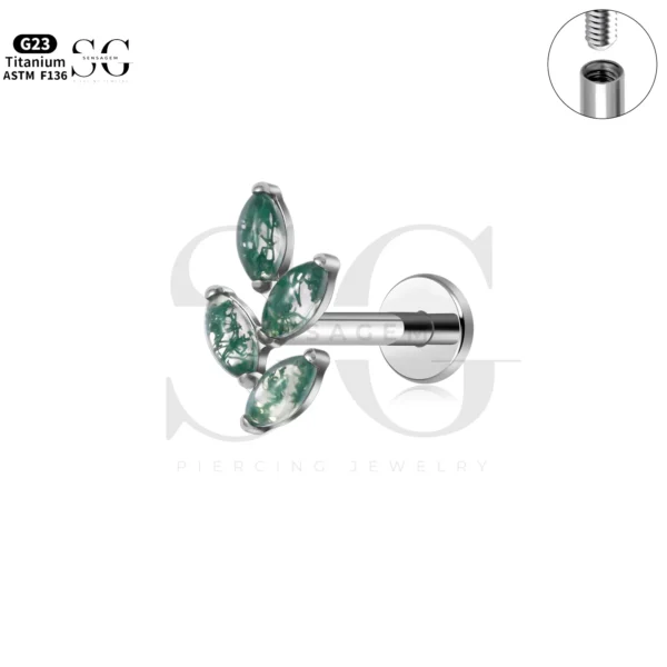 SG4293 Green Marquise Women’s Labret Piercing in Titanium - Image 4