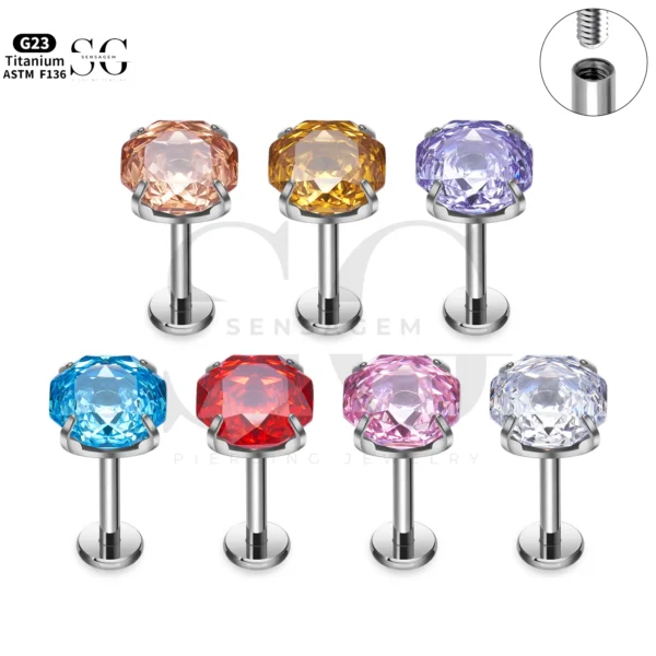 SG4296 Rose Zircon Single Labret Piercing in Titanium