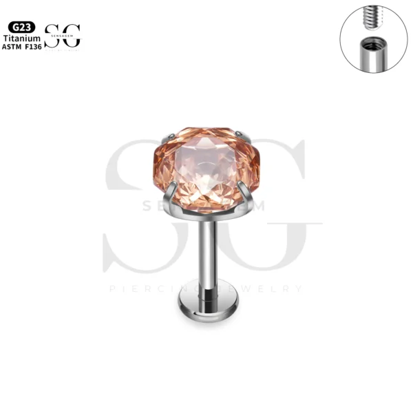 SG4296 Rose Zircon Single Labret Piercing in Titanium - Image 3