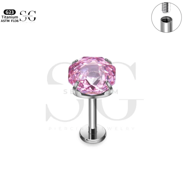 SG4296 Rose Zircon Single Labret Piercing in Titanium - Image 4