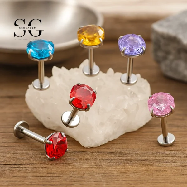SG4296 Rose Zircon Single Labret Piercing in Titanium