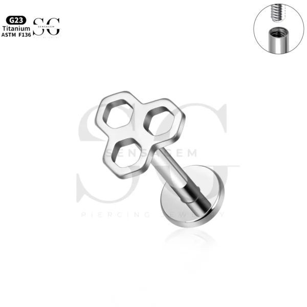 SG4297 Triple-Hole Titanium Labret Piercing on Small Lips - Image 2