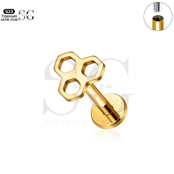 SG4297 Triple-Hole Titanium Labret Piercing on Small Lips - Image 3