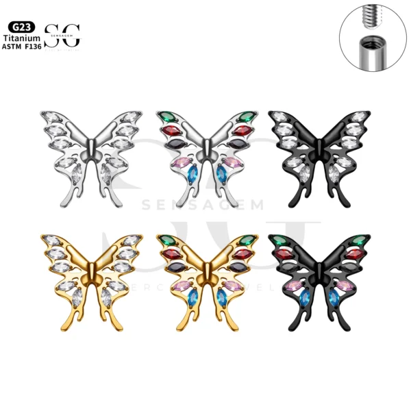 SG4300 Butterfly Zircon Flat Labret Piercing in Titanium