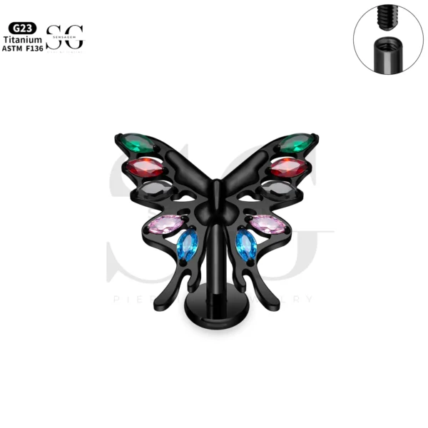 SG4300 Butterfly Zircon Flat Labret Piercing in Titanium - Image 3