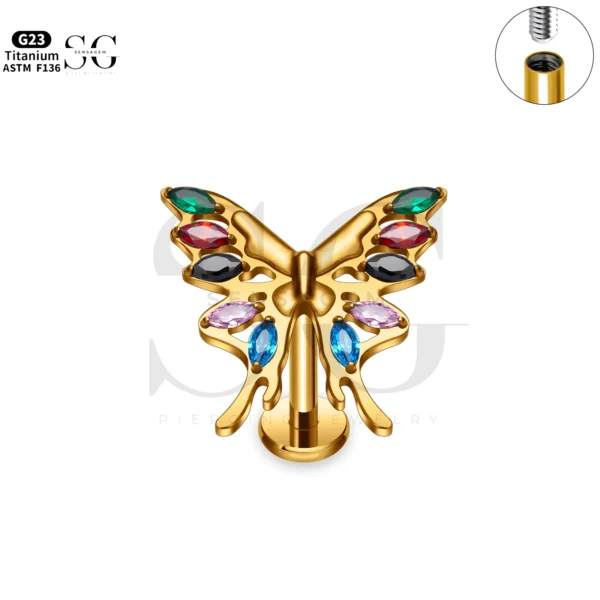 SG4300 Butterfly Zircon Flat Labret Piercing in Titanium - Image 5