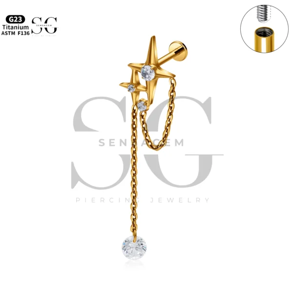 SG4329 Internally Threaded Titanium Labret Piercing with Zircon - Customizable Heart, Star, Teardrop, Round Designs - Image 2