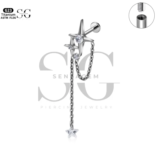 SG4329 Internally Threaded Titanium Labret Piercing with Zircon - Customizable Heart, Star, Teardrop, Round Designs - Image 8