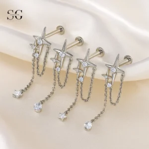 SG4329 Internally Threaded Titanium Labret Piercing with Zircon - Customizable Heart, Star, Teardrop, Round Designs