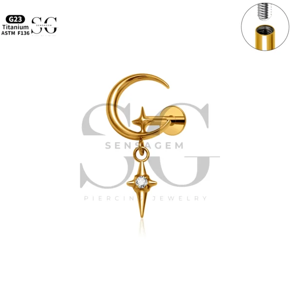 Sensagem SG4331 G23 Titanium Internally Threaded Moon & Star Dangle Labret - Image 3