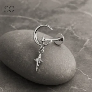 Sensagem SG4331 G23 Titanium Internally Threaded Moon & Star Dangle Labret