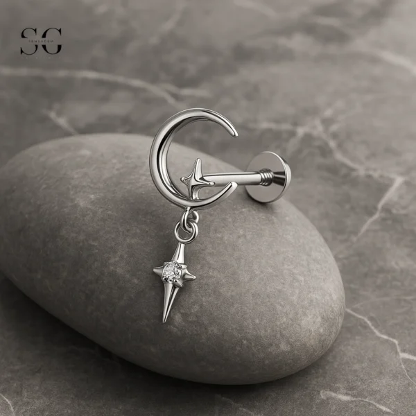 Sensagem SG4331 G23 Titanium Internally Threaded Moon & Star Dangle Labret
