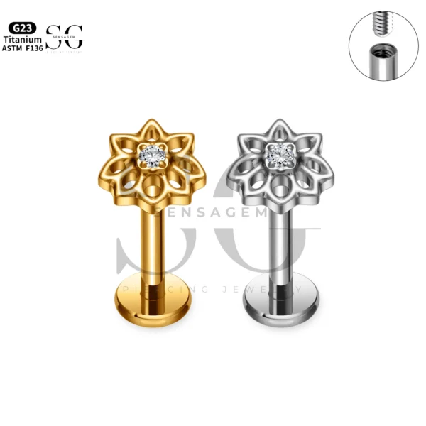 Sensagem SG4332 G23 Titanium Internally Threaded Mandala Zircon Labret