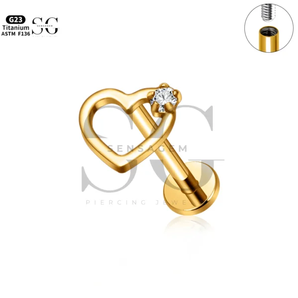 Sensagem SG4337 G23 Titanium Internally Threaded Open Heart Labret with Zircon - Image 2