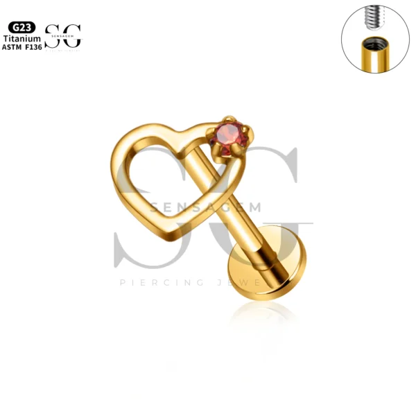 Sensagem SG4337 G23 Titanium Internally Threaded Open Heart Labret with Zircon - Image 3