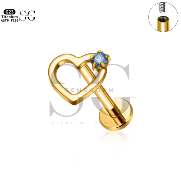 Sensagem SG4337 G23 Titanium Internally Threaded Open Heart Labret with Zircon - Image 4