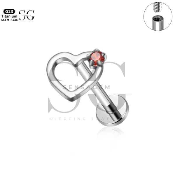 Sensagem SG4337 G23 Titanium Internally Threaded Open Heart Labret with Zircon - Image 6