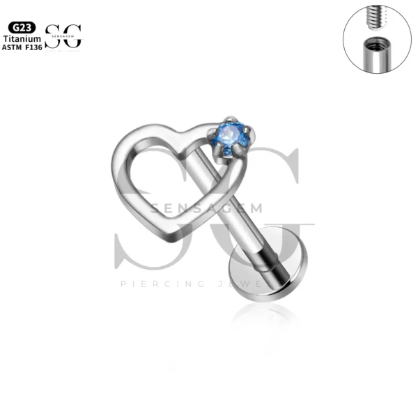 Sensagem SG4337 G23 Titanium Internally Threaded Open Heart Labret with Zircon - Image 7