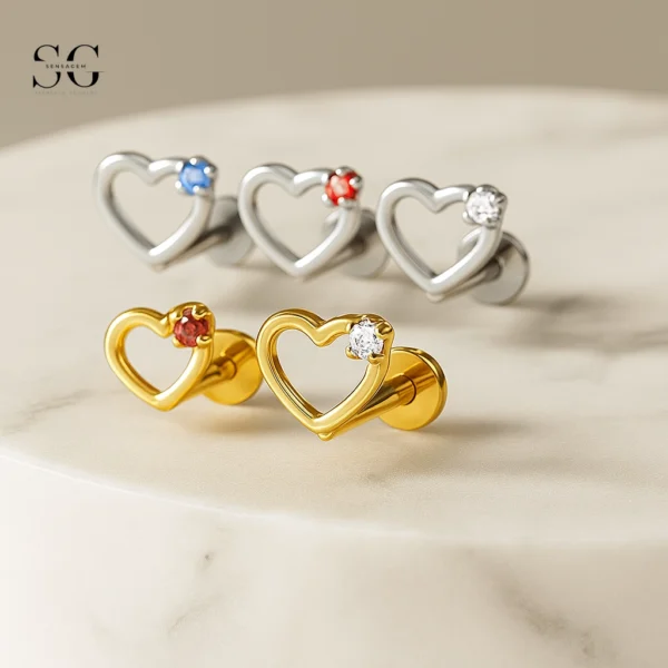 Sensagem SG4337 G23 Titanium Internally Threaded Open Heart Labret with Zircon