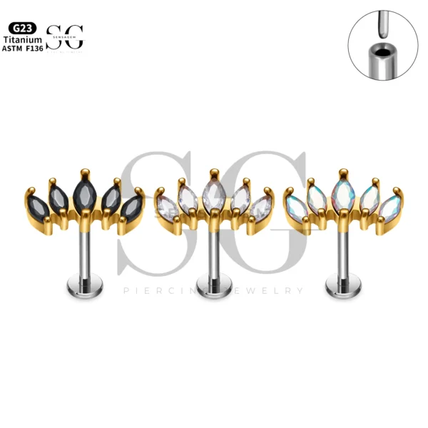 Sensagem SG4339 Internally Threaded Labret with Marquise Zircon Cluster & G23 Titanium Post