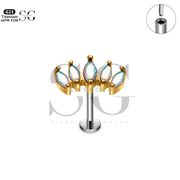 Sensagem SG4339 Internally Threaded Labret with Marquise Zircon Cluster & G23 Titanium Post - Image 2
