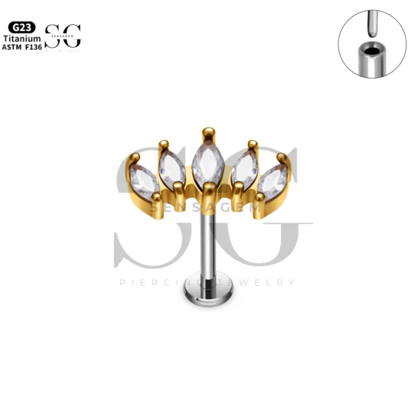 Sensagem SG4339 Internally Threaded Labret with Marquise Zircon Cluster & G23 Titanium Post - Image 4