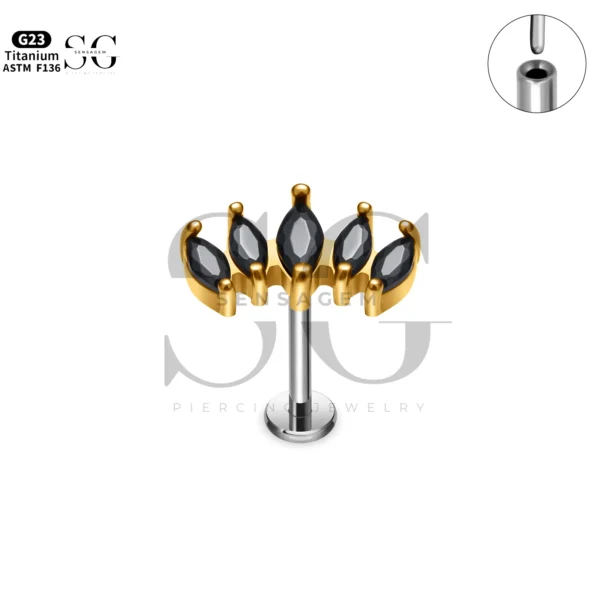 Sensagem SG4339 Internally Threaded Labret with Marquise Zircon Cluster & G23 Titanium Post - Image 3