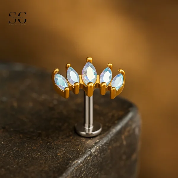 Sensagem SG4339 Internally Threaded Labret with Marquise Zircon Cluster & G23 Titanium Post