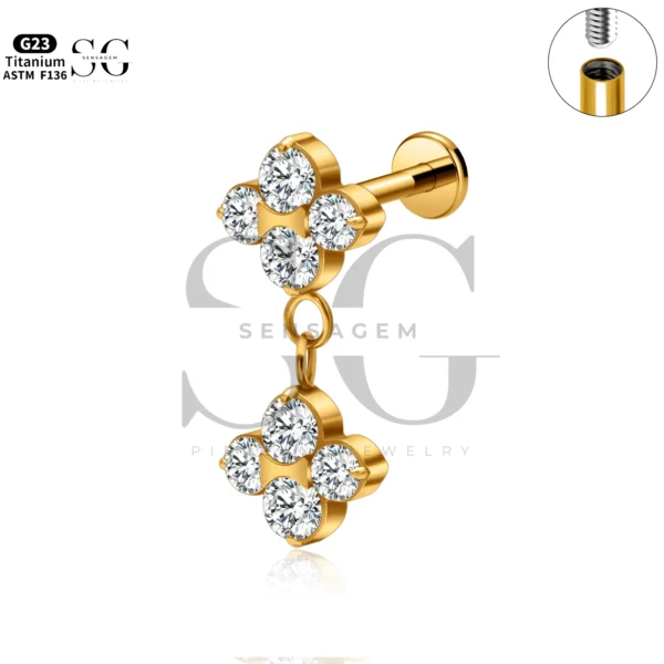 Sensagem SG4342 G23 Titanium Internally Threaded Labrets with Dangle Designs - Image 2