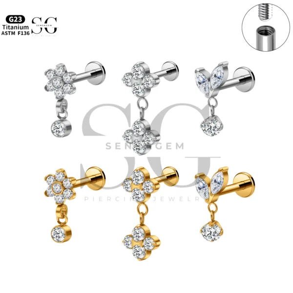 Sensagem SG4342 G23 Titanium Internally Threaded Labrets with Dangle Designs