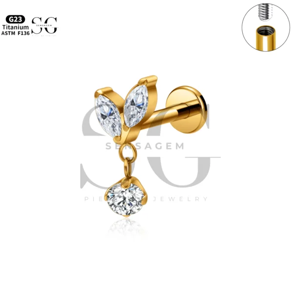 Sensagem SG4342 G23 Titanium Internally Threaded Labrets with Dangle Designs - Image 3