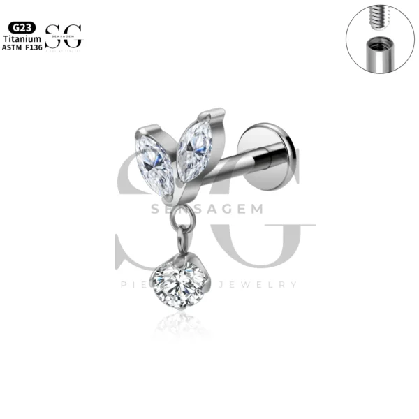 Sensagem SG4342 G23 Titanium Internally Threaded Labrets with Dangle Designs - Image 4