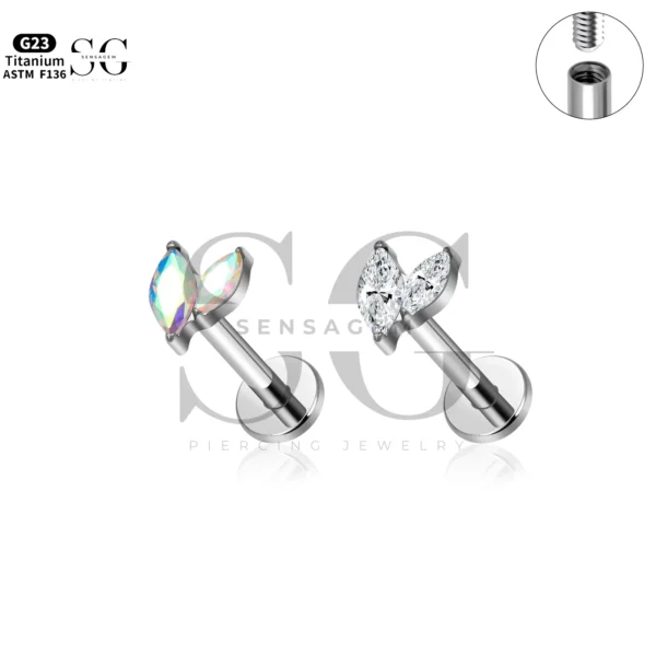 Sensagem SG4343 G23 Titanium Internally Threaded Marquise Cluster Labret