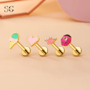 Sensagem SG4346 G23 Titanium Threadless Labrets with Playful Enamel & Zircon Tops