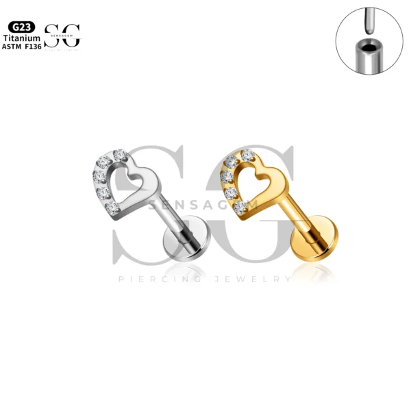Sensagem SG4347 G23 Titanium Threadless Open Heart Labret with Zircons