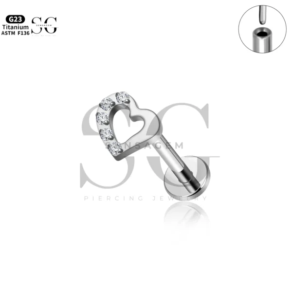 Sensagem SG4347 G23 Titanium Threadless Open Heart Labret with Zircons - Image 2