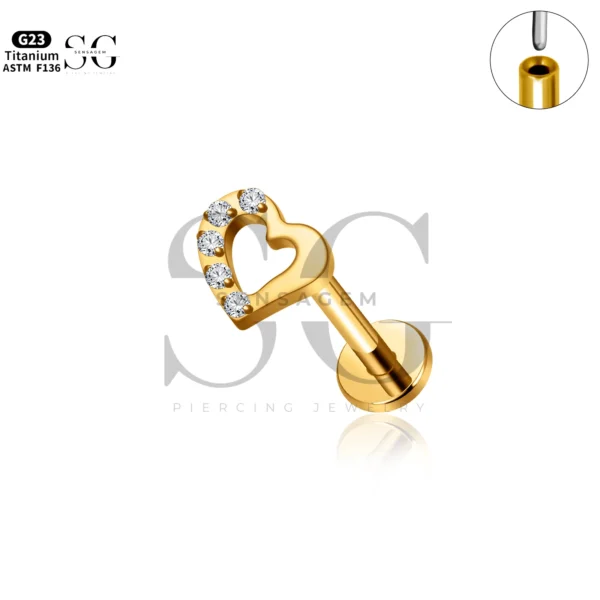 Sensagem SG4347 G23 Titanium Threadless Open Heart Labret with Zircons - Image 3