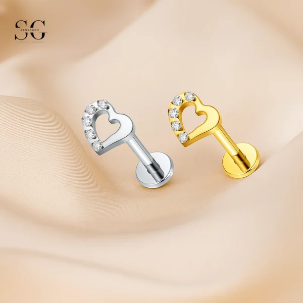 Sensagem SG4347 G23 Titanium Threadless Open Heart Labret with Zircons