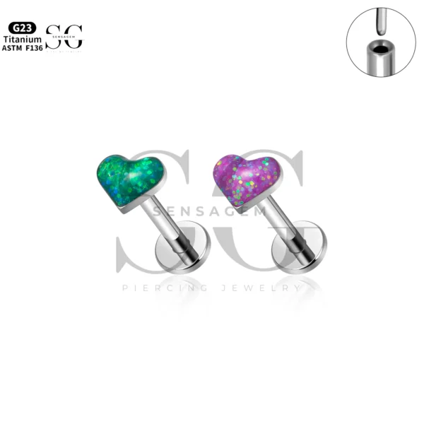 Sensagem SG4348 G23 Titanium Threadless Labret with Gradient Opal Heart Top