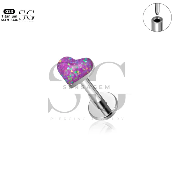 Sensagem SG4348 G23 Titanium Threadless Labret with Gradient Opal Heart Top - Image 2