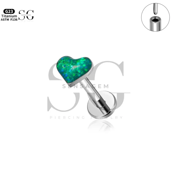 Sensagem SG4348 G23 Titanium Threadless Labret with Gradient Opal Heart Top - Image 3