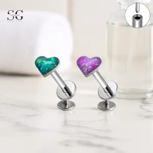 Sensagem SG4348 G23 Titanium Threadless Labret with Gradient Opal Heart Top