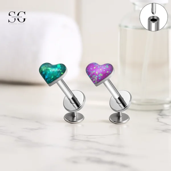 Sensagem SG4348 G23 Titanium Threadless Labret with Gradient Opal Heart Top