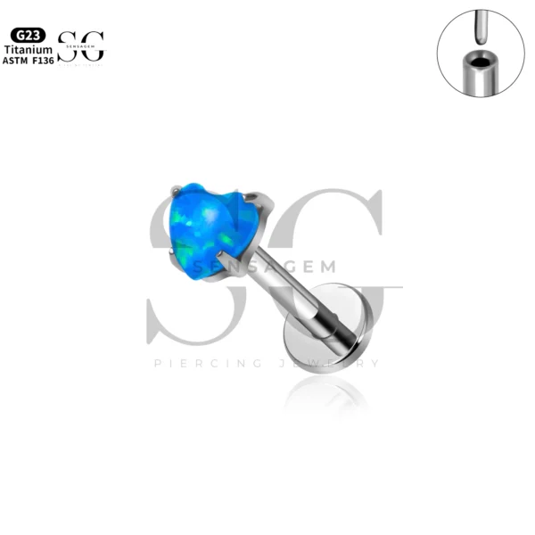 Sensagem SG4349 G23 Titanium Threadless Labret with Vibrant Opal Heart Top - Image 2