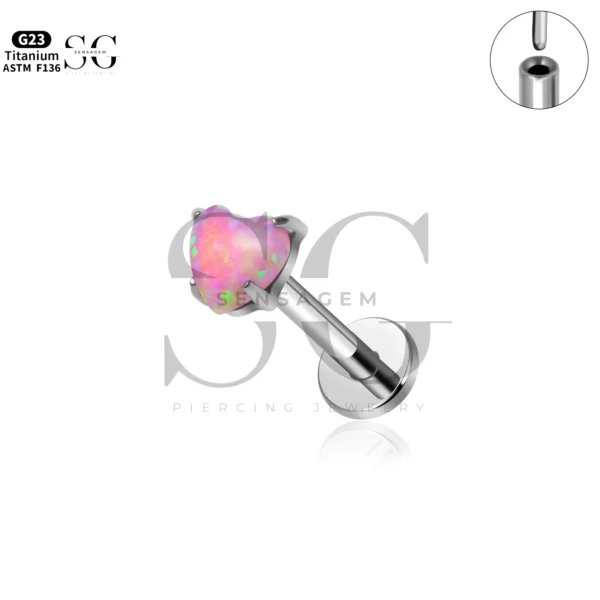 Sensagem SG4349 G23 Titanium Threadless Labret with Vibrant Opal Heart Top - Image 3