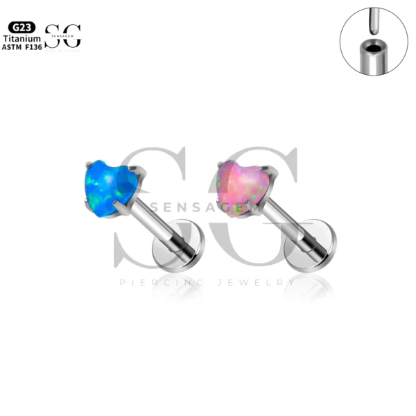 Sensagem SG4349 G23 Titanium Threadless Labret with Vibrant Opal Heart Top