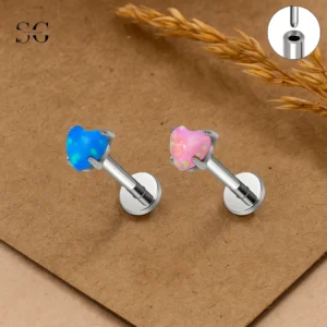 Sensagem SG4349 G23 Titanium Threadless Labret with Vibrant Opal Heart Top